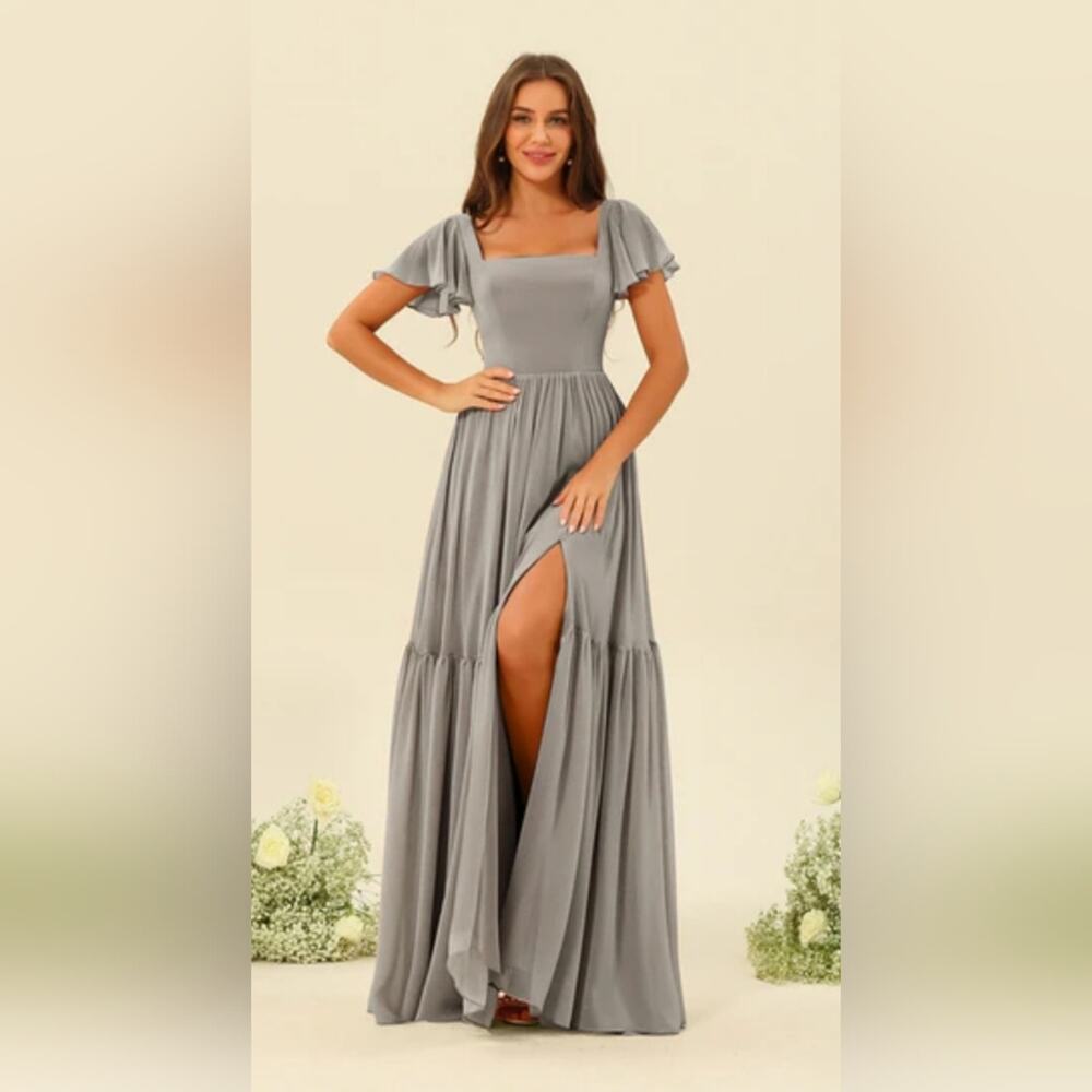 Wear Your Love Gray Ruffle Sleeve Lace Up Corset Maxi Dress With Pockets Size 12